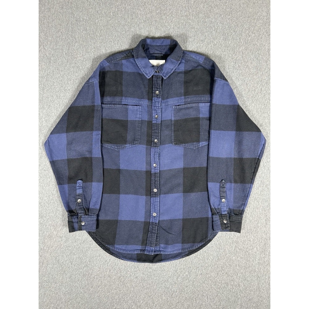 Aerie Buffalo Plaid Flannel Snap-Button Shacket - Women's Size S/P - Blue/Black
